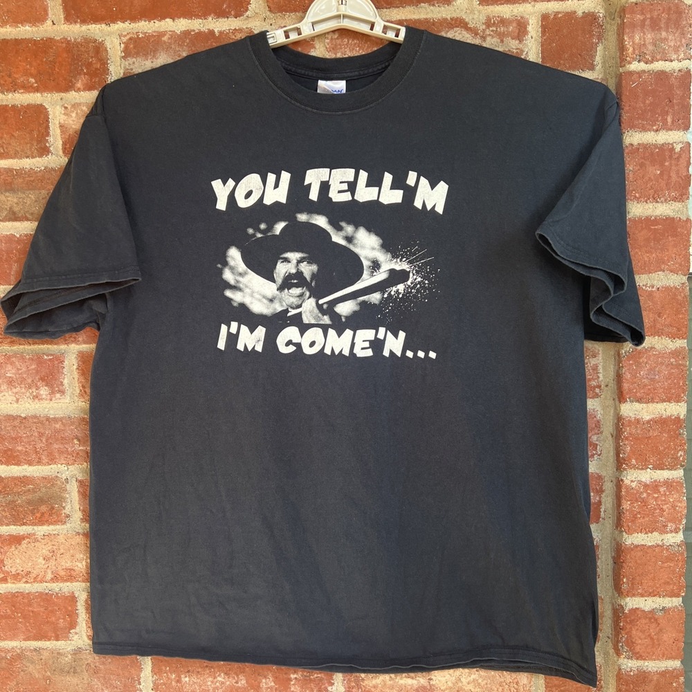 VTG Wyatt Earp You Tell Em I'm Coming & Hells Coming With Me Black T Shirt 2XL